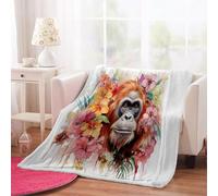 3D Monkey Throw Blanket 150x200cm Microfiber Fleece Ultra Soft Cozy Plush Warm Flowers Sherpa Blanket All Season for Home Couch Bed Chair Travel（Pattern 20-17）