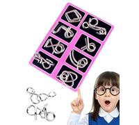 3D Montessori Metal Puzzle Set, 24-Piece Metal Brain Teaser Puzzles for Adults, Reverse Thinking Physics Mind Games, Metals Puzzle Ring Disentanglement Set with Carry Pouch for Party Challenge (E)