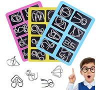 3D Montessori Metal Puzzle Solving, 8-Piece Metal Brain Teaser Puzzles for Adults, Reverse Thinking Physics Mind Games, Meta-l Puzzle Ring Disentanglement with Carry Pouch for Party Challenge
