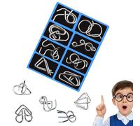 3D Montessori Metal Puzzle Solving, 8-Piece Metal Brain Teaser Puzzles for Adults, Reverse Thinking Physics Mind Games, Meta-l Puzzle Ring Disentanglement with Carry Pouch for Party Challenge