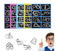 3D Montessori Metal Puzzle Solving, 8-Piece Metal Brain Teaser Puzzles for Adults, Reverse Thinking Physics Mind Games, Meta-l Puzzle Ring Disentanglement with Carry Pouch for Party Challenge