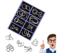 3D Montessori Metal Puzzle Solving, 8-Piece Metal Brain Teaser Puzzles for Adults, Reverse Thinking Physics Mind Games, Meta-l Puzzle Ring Disentanglement with Carry Pouch for Party Challenge