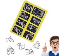 3D Montessori Metal Puzzle Solving, 8-Piece Metal Brain Teaser Puzzles for Adults, Reverse Thinking Physics Mind Games, Meta-l Puzzle Ring Disentanglement with Carry Pouch for Party Challenge