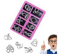 3D Montessori Metal Puzzle Solving, 8-Piece Metal Brain Teaser Puzzles Ring for Adults, Reverse Thinking Physics Mind Games, Metals Puzzle Disentanglement, Educational Party Favor Travel Thinking Toy