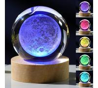 3D Moon Crystal Ball with LED Colorful Lighting Touch Base, Moon Decor Science Astronomy Gifts God Bless The World Easter Religious Space Gifts Decor