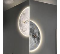 3D Moon Design LED Wall Clock with Decorative Painting for Living Room Bedroom Hallway Corner Entrance
