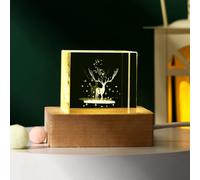 3D Moon Model Cubic Crystal Earth Led Lamp with Wooden Base Seven Colors Flicker Swirl Planet Table Lamp Suit for Bedroom Nightstand Living Room USB Powered