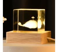 3D Moon Model Cubic Crystal Earth Led Lamp with Wooden Base Seven Colors Flicker Swirl Planet Table Lamp Suit for Bedroom Nightstand Living Room USB Powered
