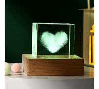 3D Moon Model Cubic Crystal Earth Led Lamp with Wooden Base Seven Colors Flicker Swirl Planet Table Lamp Suit for Bedroom Nightstand Living Room USB Powered