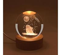 3D Moon Rabbit Crystal Ball Plug in Night Light,60mm Animal Glass Ball Lamps with Control LED Wooden Base,3D Engraved Crystal Ball Lamps Ornament Home Decor, Gift for Christmas Kids Friends Family