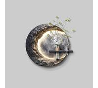 3D Moon Relief Wall Art with LED Light, Sandstone Planet Wall Decor, Frameless Sculpture for Entryway, Hallway, Living Room Home Decor