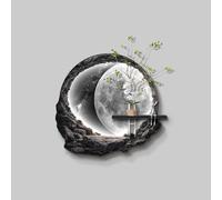 3D Moon Relief Wall Art with LED Light, Sandstone Planet Wall Decor, Frameless Sculpture for Entryway, Hallway, Living Room Home Decor