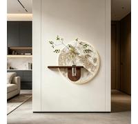 3D Moon Shaped Sandstone LED Wall Art with Shelf, Vase & Artificial Plant for Living Room Bedroom Entryway Decoration