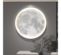 3D Moon Wall Art Decor, Metal Frame Planet Sculpture with LED Lights, Glowing Planet Mural for Living Room, Bedroom, Entryway - Unique Decorative Lighting Piece