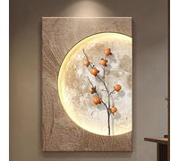 3D Moon Wall Art with Lights LED, Large Sandstone Wall Hanging Decor with Simulated Green Plant, Frameless Design 3D Wall Hanging Painting for Living Room Hallway(D,50 * 70cm)