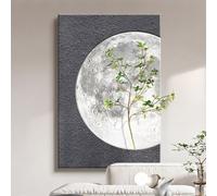 3D Moon Wall Art with Lights LED, Large Sandstone Wall Hanging Decor with Simulated Green Plant, Frameless Design 3D Wall Hanging Painting for Living Room Hallway(B,50 * 70cm)