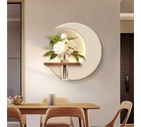 3D Moon Wall Art with Lights, LED Sandstone Wall Sculpture with Transparent Vase & Simulated Green Plant, Modern Crescent Moon Wall Lamp for Living Room Entrance