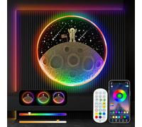 3D Moon Wall Sconce Dimmable Shooting Star Lights LED Sconce with Wireless Remote APP Control 19.7 inch Metal Border Indoor Deco for Adults Kids Astronaut lamp Wall Mounted Lighting Fixture