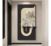 3D Moon Wall Sculpture Painting Decoration with Light, LED Wall Sculptures with Glass Vase & Simulated Green Plant, USB Interface for Entrance Office Bedroom(A,60 * 120cm)