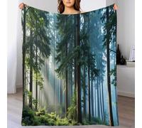 3D Morning Fog Forest Extra Large Fleece Throw Blanket for Couch, Sofa, 270GSM Double Super Soft and Warm Cosy Travel Blankets, Nature Plants Lightweight Throw All Season Use