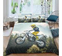 3D Motocross King Size Duvet Cover Sets Extreme Sports Double Bedding Set Warm Comfort Microfiber Quilt Cover Size 220x230 cm with 2 Pillowcases 50×75 cm E-1502