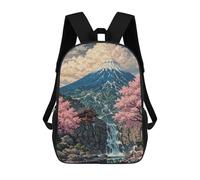 3D Mount Fuji with Cherry Blossoms Sakura Japanese Traditional Art School Backpack Student Casual Backpack For Kid's Children's Daypack Bookbag Hiking Sports Outdoor Work Travel Laptop Bag 17inch