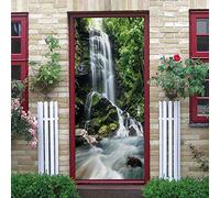3D Mountain Forest Waterfall Scenery Door Art 77X200 Cm Door Mural Self Adhesive Door Sticker Poster Door Decoration - Waterproof Door Wallpaper for Living Room Bedroom Children's Room Door Photo