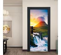 3D Mountain Sunset Landscape Mural Sickers Door Sticker Wallpaper Decals Home Decoration Door Stickers for Interior Doors The Doors Vinyl 77 X 200 Cm - Children's Room Boys and Girls R-21251341477006