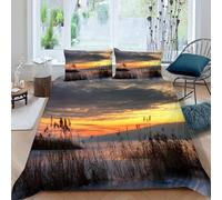 3D Mountains And Rivers Bedding Set Sunset Glow Duvet Cover Soft Brushed Microfiber Quilt Cover with Zipeer Closure and 2xPillowcases 50x75cm for Teens Adults (Double 200x200cm) e-4282