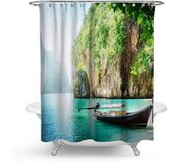 3D Mountains Shower Curtain Lake Scene Shower Curtains Mould Proof Resistant Waterproof Polyester Fabric Bathroom Curtains 240 x 200 cm Bath Curtain for Wet Rooms E-2784