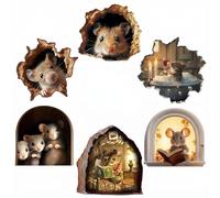 3D Mouse Hole Wall Stickers, 6Pcs Cute Cartoon Mouse Wall Decals for Skirting Board Peel and Stick, Fun Animal Vinyl Wall Art for Kids Room, Bedroom, Kitchen, Baseboard, Nursery Home Decoration