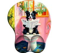 3D Mouse Mat with Gel Wrist Rest -Non-slip Border Collie’s Toilet Reading Time Rubber base Mouse Pad- Ergonomic Comfort Mousepad Wrist Support for Computer Laptop Office&Home