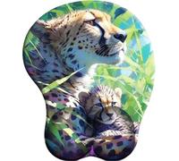 3D Mouse Mat with Wrist Support Cheetah mother and cub at dawn Ergonomic Mouse Pad with Gel Wrist Rest Gaming Mousepad Non-Slip PU Base for Computer Laptop Office&Home