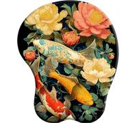 3D Mouse Mat with Wrist Support Koi Carp Playing with Peony Ergonomic Mouse Pad with Silicone Comfort Gel Gaming Mousepad with Non-Slip PU Base for Computer Laptop Office&Home
