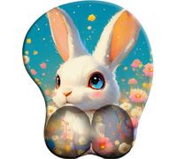 3D Mouse Mat with Wrist Support Little white rabbit in the flower field Ergonomic Mouse Pad with Silicone Comfort Gel Gaming Mousepad with Non-Slip PU Base for Computer Laptop Office&Home