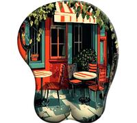 3D Mouse Mat with Wrist Support Red House Cafe under the shade of trees Ergonomic Mouse Pad with Silicone Comfort Gel Gaming Mousepad with Non-Slip PU Base for Computer Laptop Office&Home