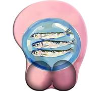 3D Mouse Mat with Wrist Support Three fish on a pale blue plate Ergonomic Mouse Pad with Gel Wrist Rest Gaming Mousepad Non-Slip PU Base for Computer Laptop Office&Home