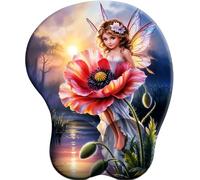 3D Mouse Mat with Wrist Support Twilight Poppy Fairy Ergonomic Mouse Pad with Silicone Comfort Gel Gaming Mousepad with Non-Slip PU Base for Computer Laptop Office&Home