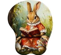 3D Mouse Mat Wrist Support Reading rabbit in the forest Ergonomic Gel Gaming Mouse Pad Wrist Rest with Non-slip Base for Home Office Computer Laptop 27x22 cm