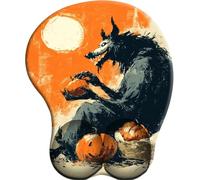 3D Mouse Pad Ergonomic Wrist Protected Elastic Gel Wrist Rest Non-Slip Rubber Base Mouse Mat Werewolf and the Pumpkin Moon with Wrist Support for Gaming Computer Office Home