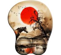 3D Mouse Pad with Wrist Support Lonely Horse at Sunset Ergonomic Gel Wrist Rest Non-Sliding Rubber Base for Gaming Computer and Office 27x22 cm