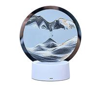 3D Moving Sand Art Picture Desk Lamp, 7 Color Hourglass Lights, Color Changing Table Lamp, Sand Liquid Motion Desk Lamp, Creative Sea Glass Quicksand Painting Night Light (Black and White Landscape)