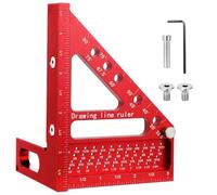 3D Multi-Angle Measuring Ruler, 22.5°-90° Aluminium Alloy Combination Square with Marking Holes, Adjustable Multifunctional Woodworking Tools for Joiners Carpenters (Red)