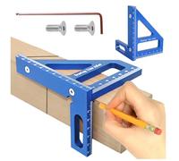 3D Multi Angle Measuring Ruler, 45° & 90° Degree Triangle Layout Scriber, Aluminum Alloy Miter Triangle Ruler Woodworking Measuring Tools, Woodworking Square Protractor for Engineer Carpenter (Blue)