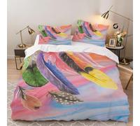 3D Multicolored Feather Decor Duvet Cover Set Soft Microfiber Art Deco Bedding Sets with Zipper Quilt Cover for Teens with 2 Pillowcase (135x200, Single)