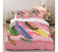 3D Multicolored Feather Decor Duvet Cover Set Soft Microfiber Art Deco Bedding Sets with Zipper Quilt Cover for Teens with 2 Pillowcase (135x200, Single)
