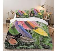 3D Multicolored Feather Decor Duvet Cover Sets Soft Microfiber Art Deco Bedding Set with Zipper Comforter Cover for Adults Teenager 3 Piece (260x220, Super King)