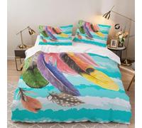 3D Multicolored Feather Decor Duvet Cover Sets Soft Microfiber Art Deco Bedding Sets with Zipper Quilt Cover Sets for Teens with 2 Pillowcase (230x220, King)