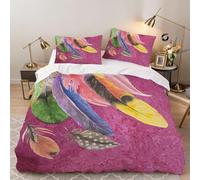 3D Multicolored Feather Decor Duvet Cover Soft Microfiber Art Deco Bedding Set with Zipper Closure Quilt Cover for Adults Teenager 3 Piece (200x200, Double)