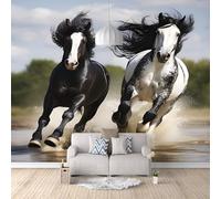 3D Mural Black and White Horse 400x280cm,Abstract Pattern Silk Cloth Decor Wallpaper,for Bedroom Living Room Sofa TV Background Not Self Adhesive